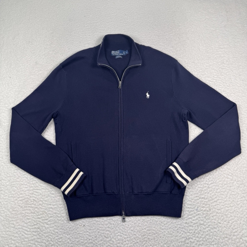 Polo Ralph Lauren Track Jacket Mens Large Blue Full Zip Sports Casual Logo *Flaw